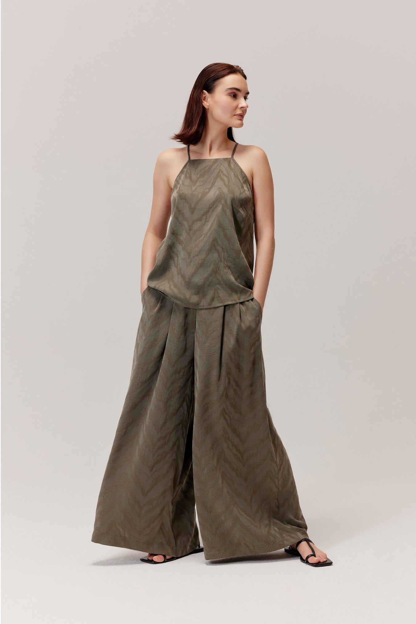 Flam Olive Viscose And Lyocell Trousers