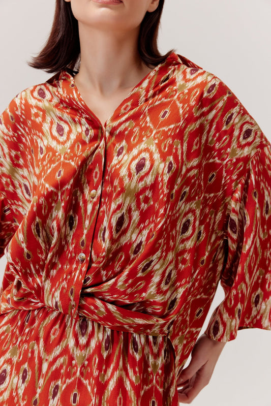Azteco Ethnic Pattern Blouse, Red