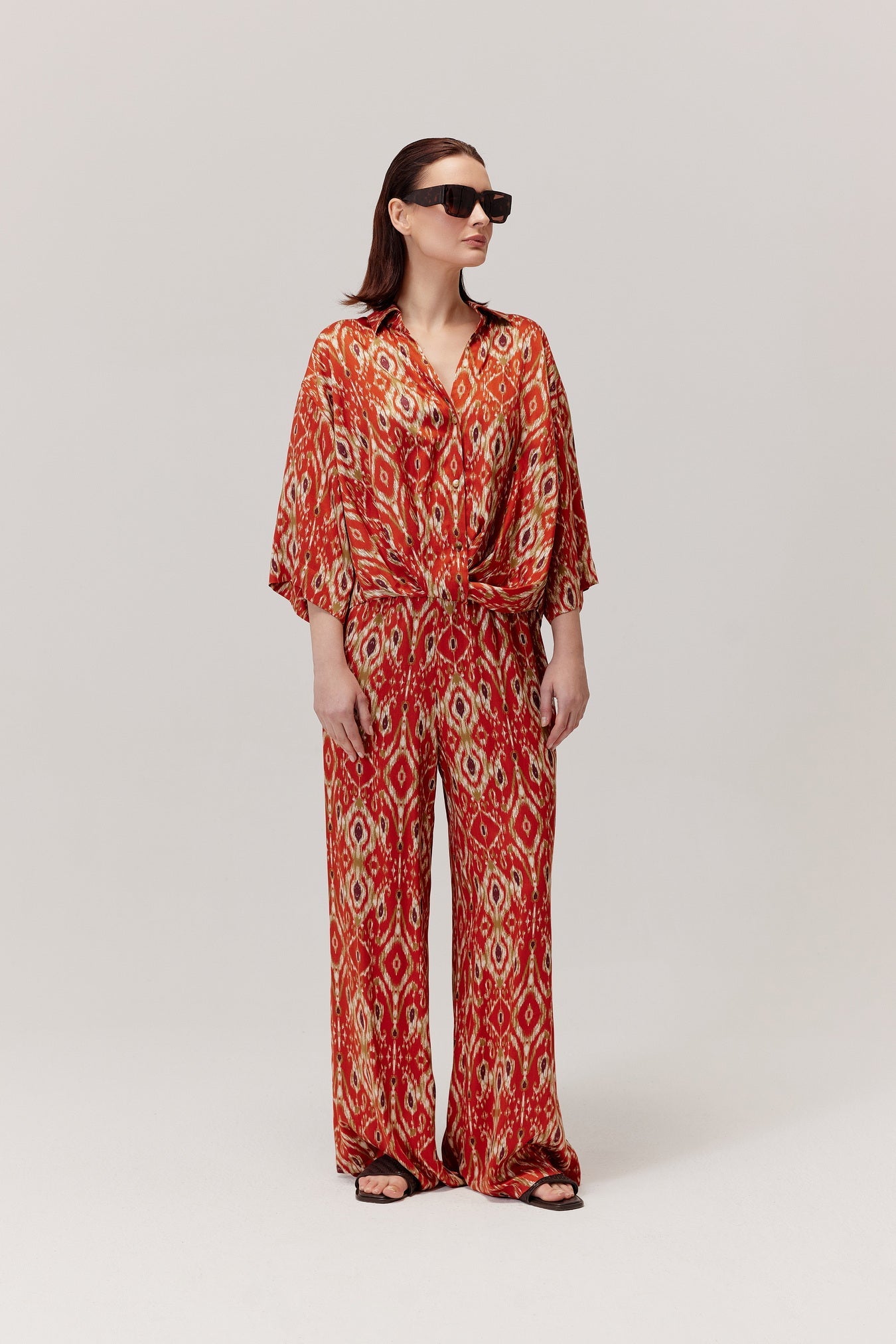 Trousers With Ethnic Azteco Patterns, Red
