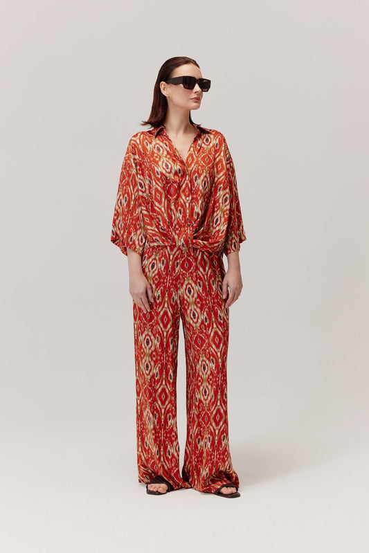 Trousers With Ethnic Azteco Patterns, Red