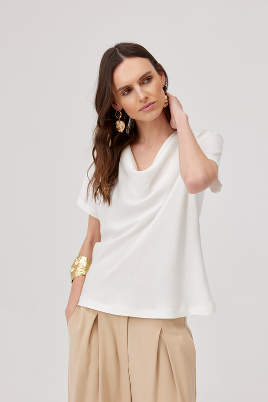Ferida Ecru Cowl Neck Blouse