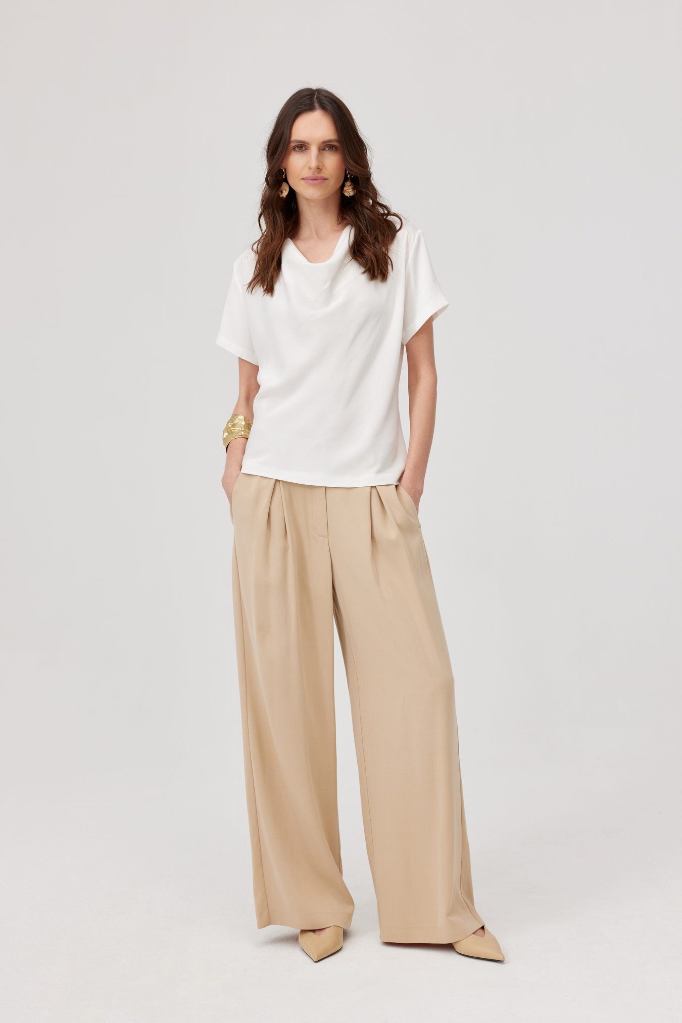 Ferida Ecru Cowl Neck Blouse