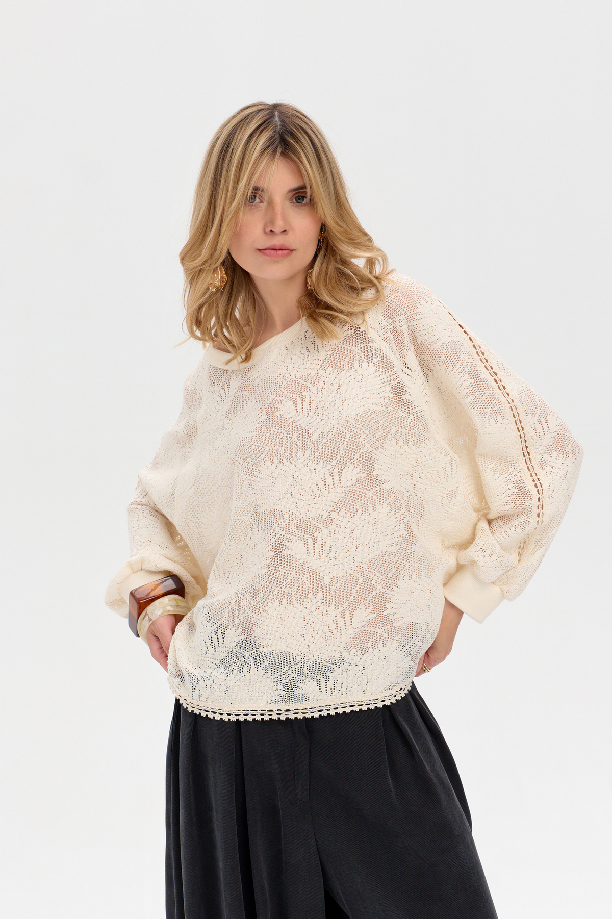Khushi Ecru Openwork Blouse
