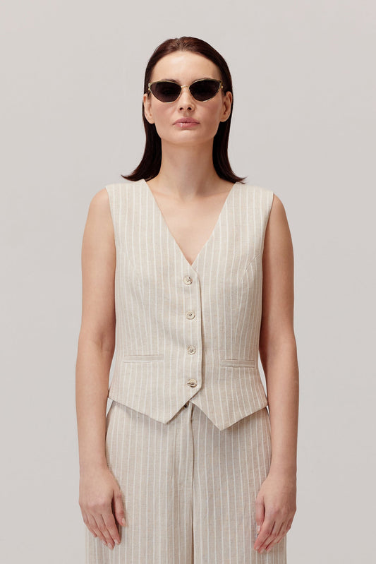 Sigma Beige Viscose And Linen Vest