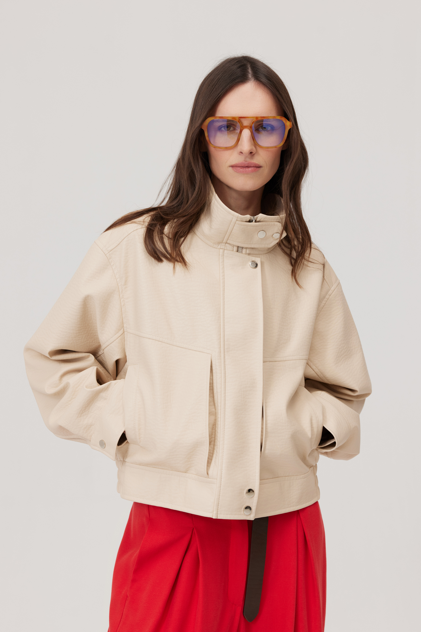 Haley Eco-Leather Jacket In Beige