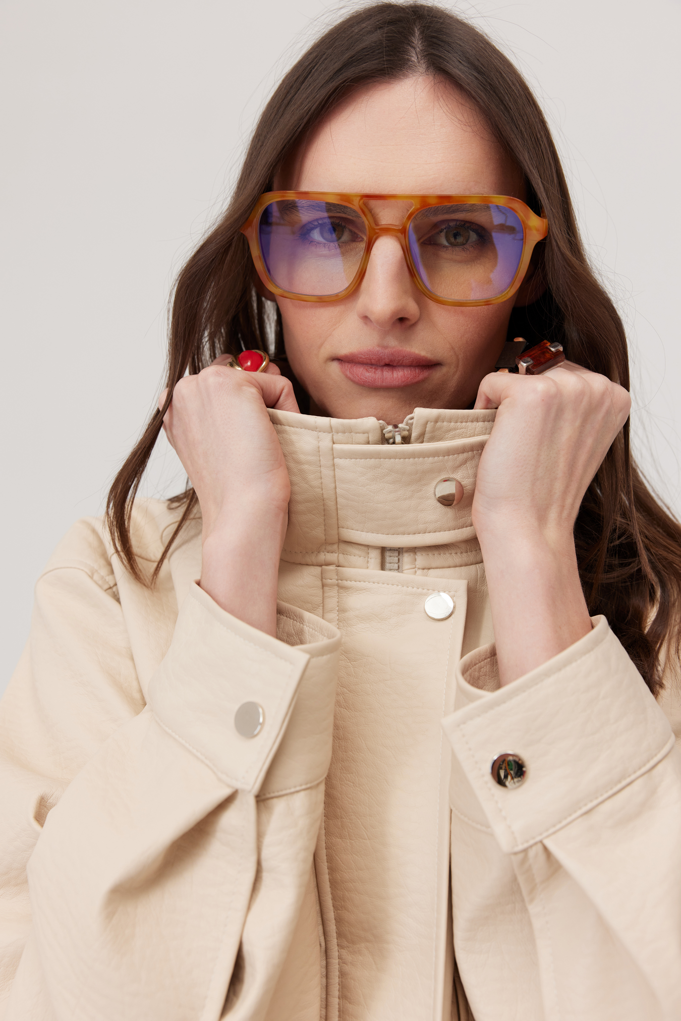Haley Eco-Leather Jacket In Beige