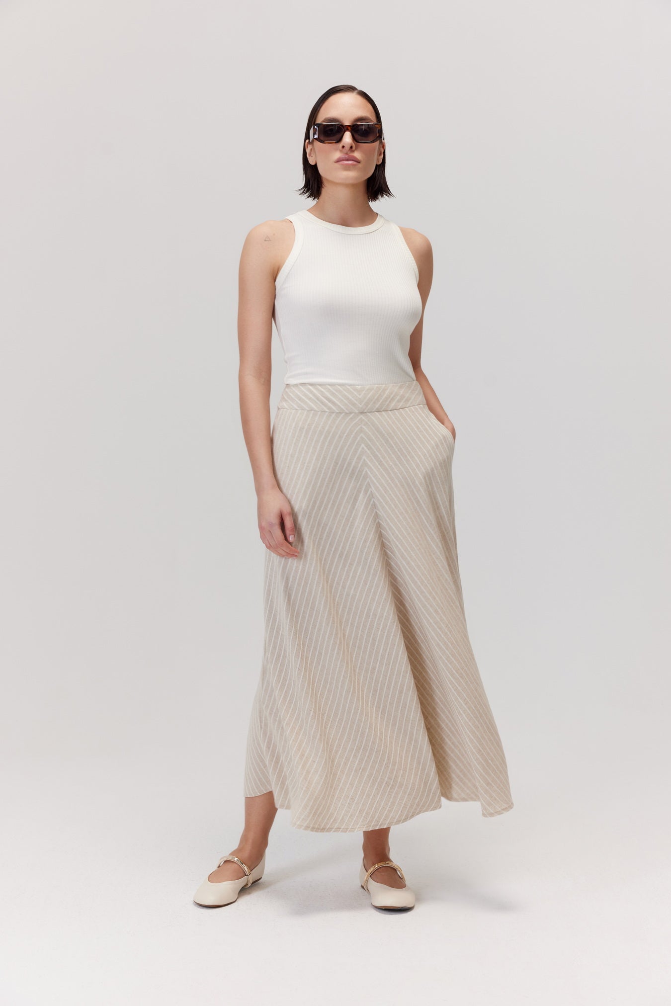 Sigma Beige Viscose And Linen Skirt