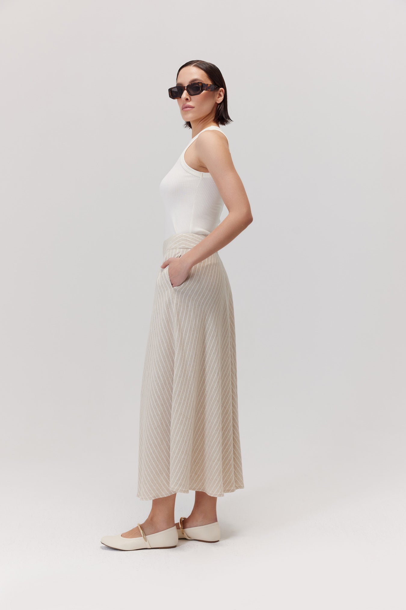Sigma Beige Viscose And Linen Skirt