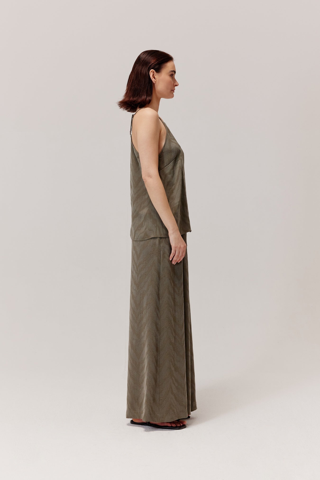 Flam Olive Viscose And Lyocell Trousers