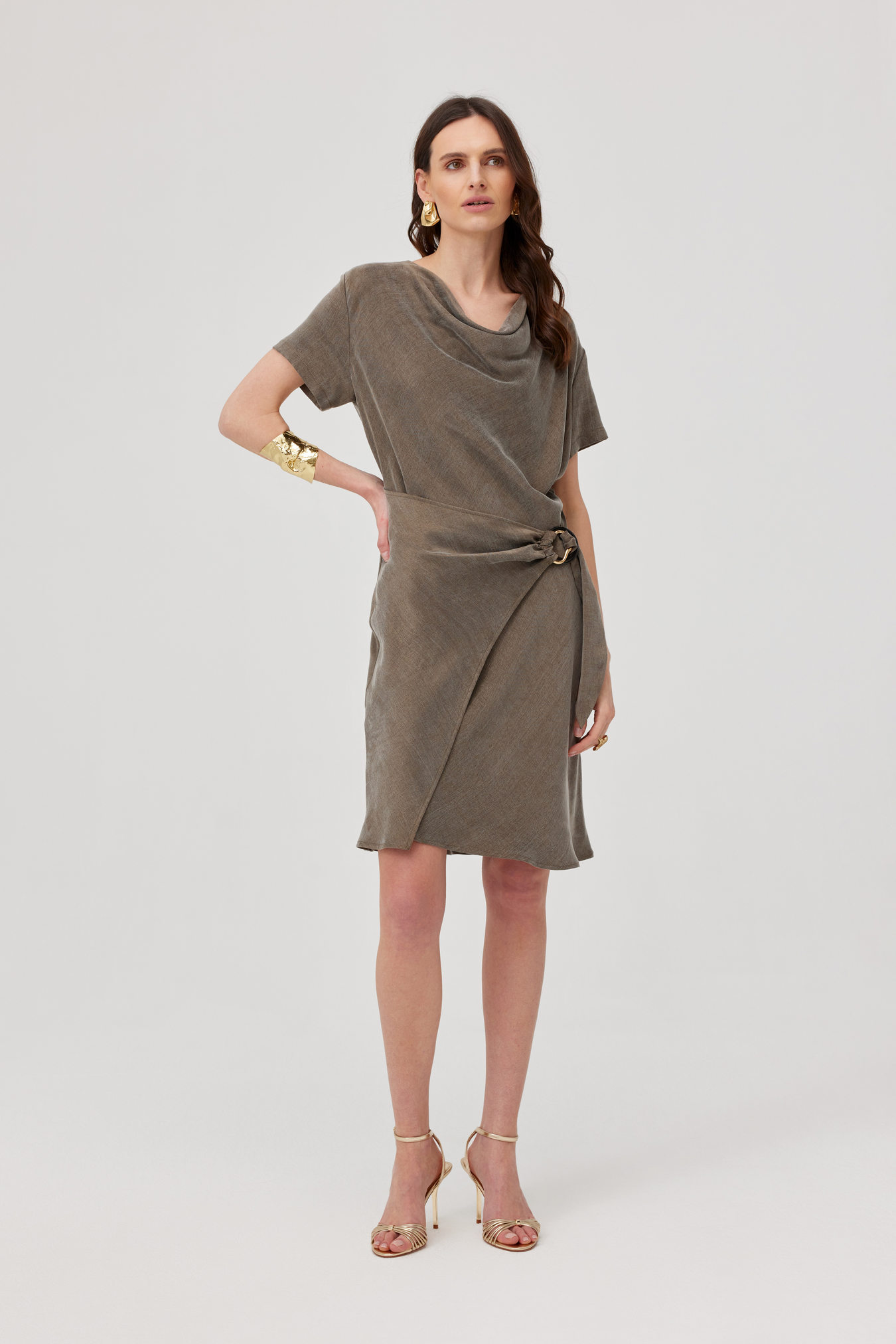 Aisha Olive Dress With A Tie Waist
