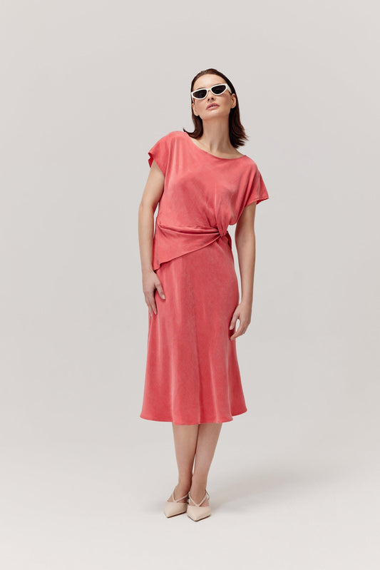 Mood Coral Red Ruched Dress