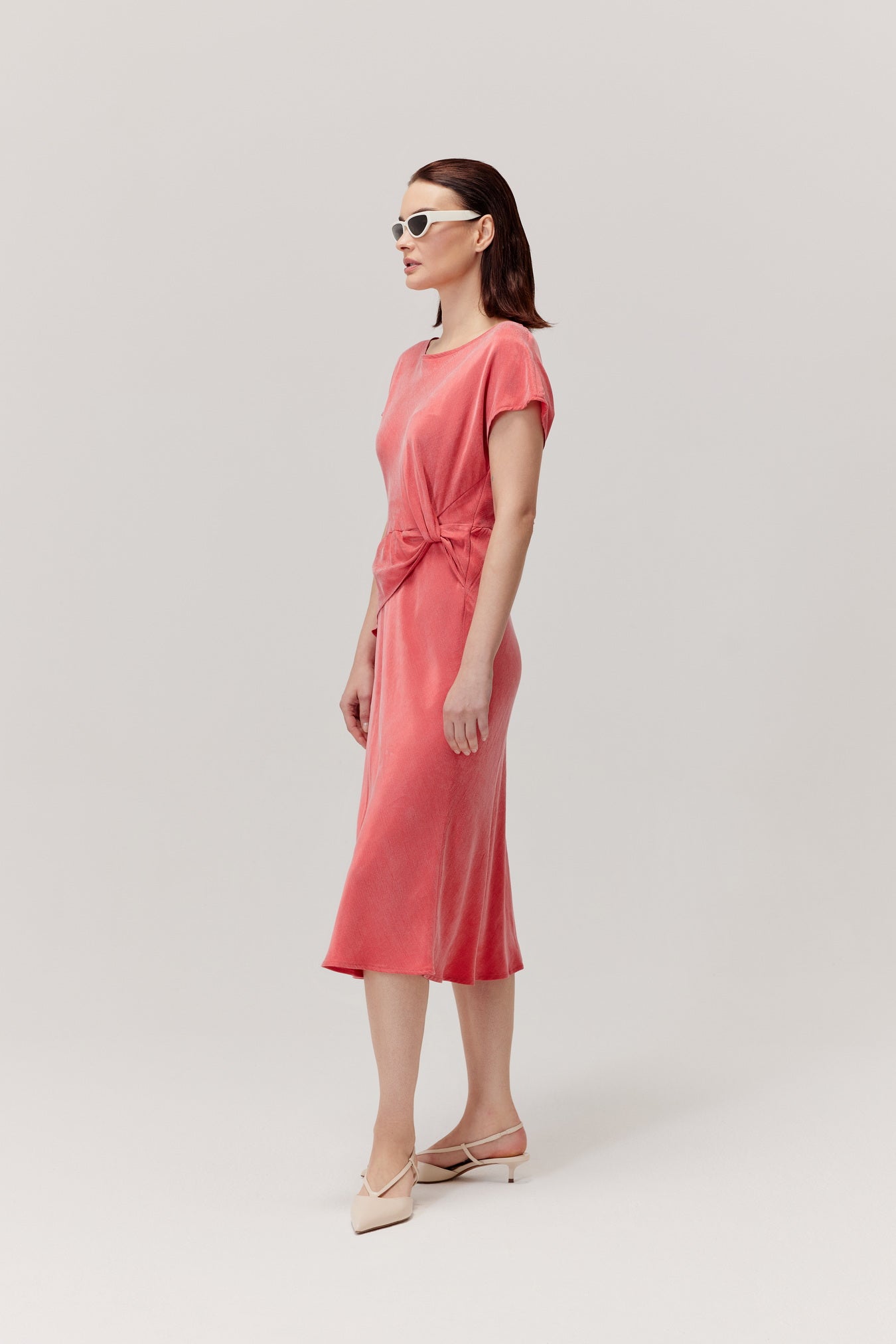 Mood Coral Red Ruched Dress