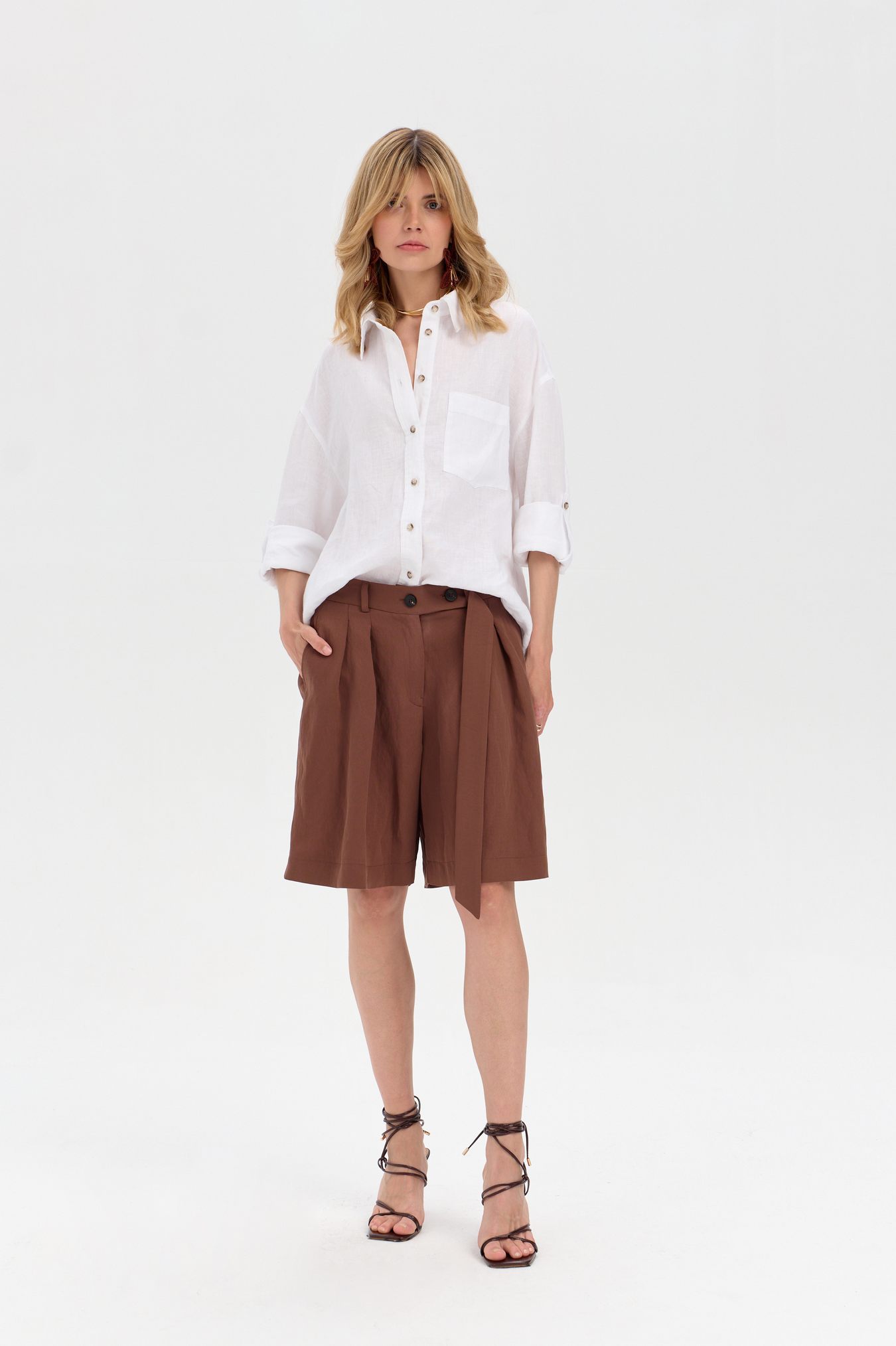 Enzo Knee-Length Shorts, Brown