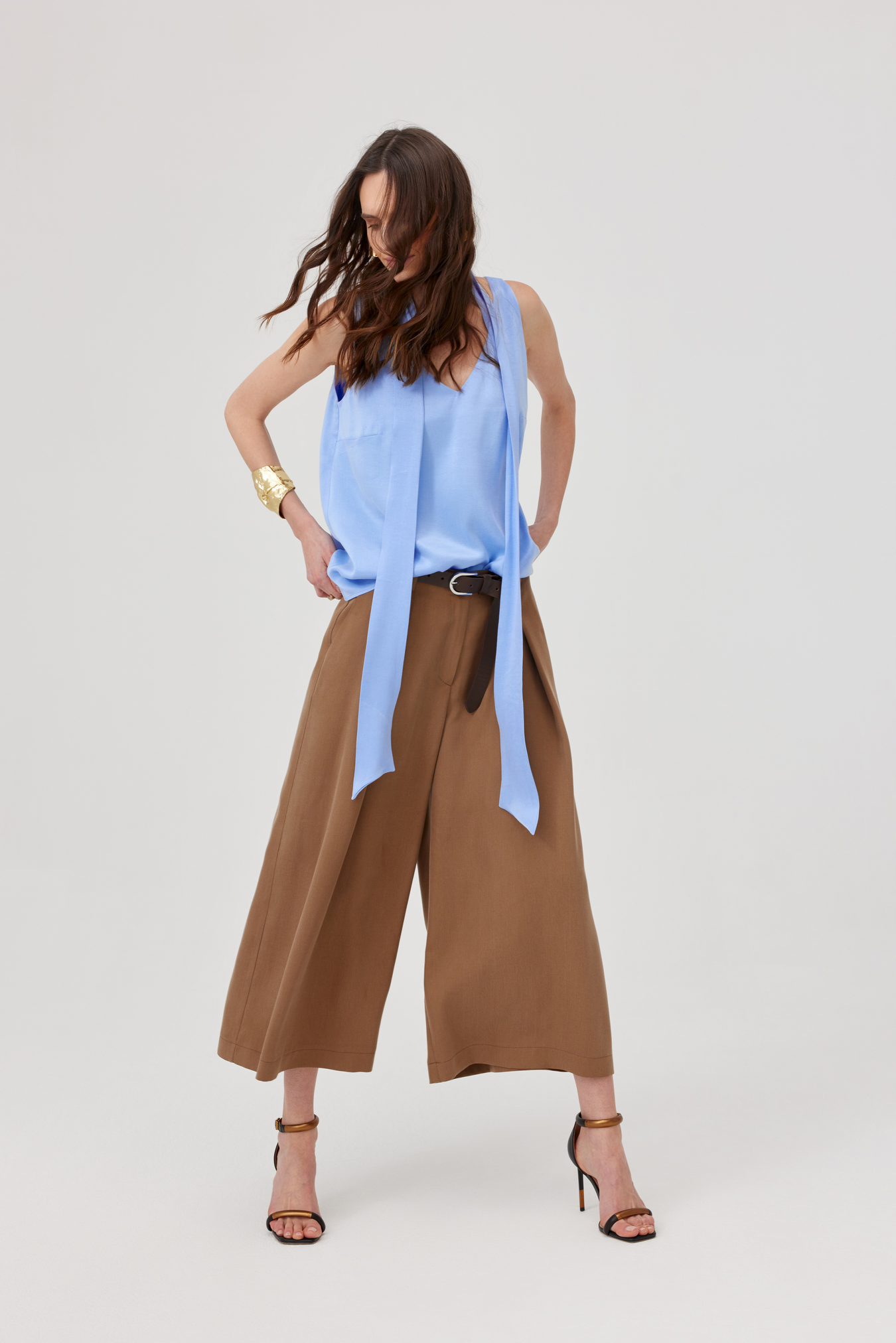 Ice Blue Tie-Front Top