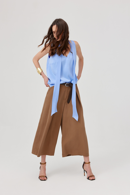 Ice Blue Tie-Front Top