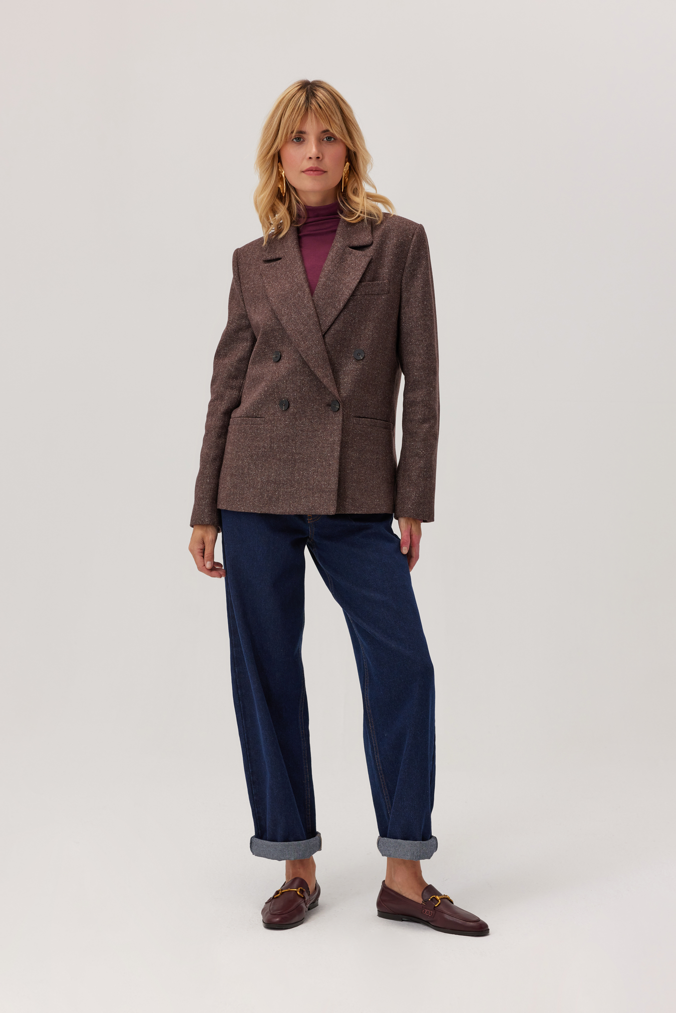 Carter Double-Breasted Herringbone Brown Jacket
