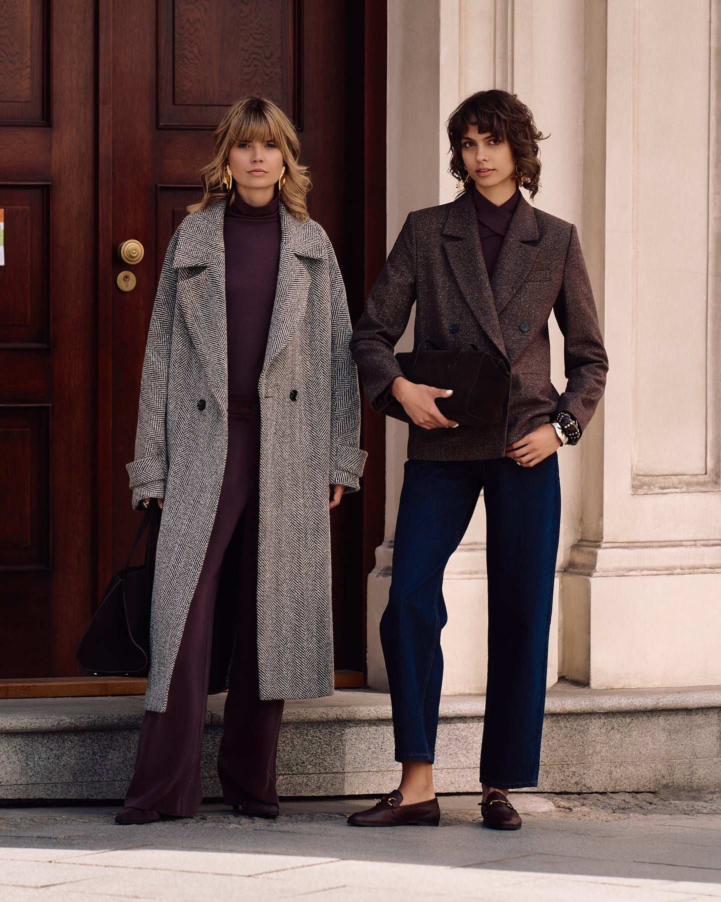 Carter Double-Breasted Herringbone Brown Jacket